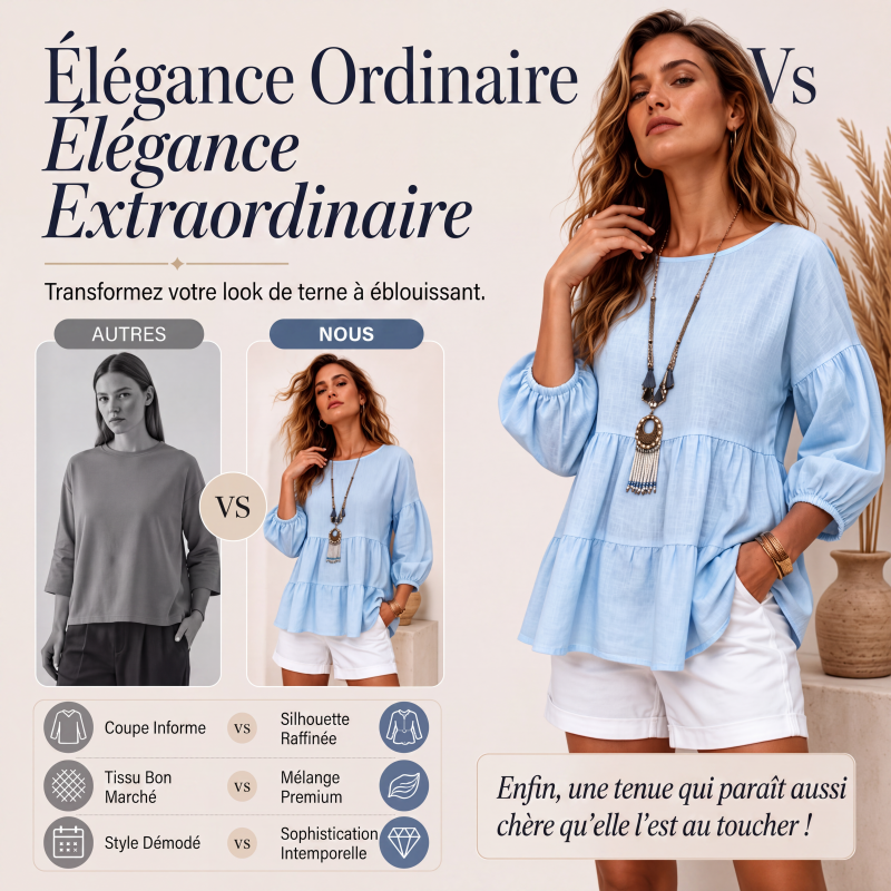 Blouse d'été à manches lanternes et volants étagés pour femme