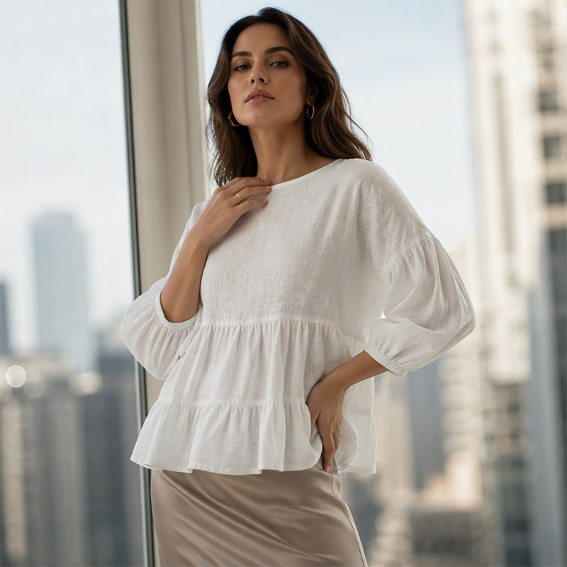 Blouse d'été à manches lanternes et volants étagés pour femme
