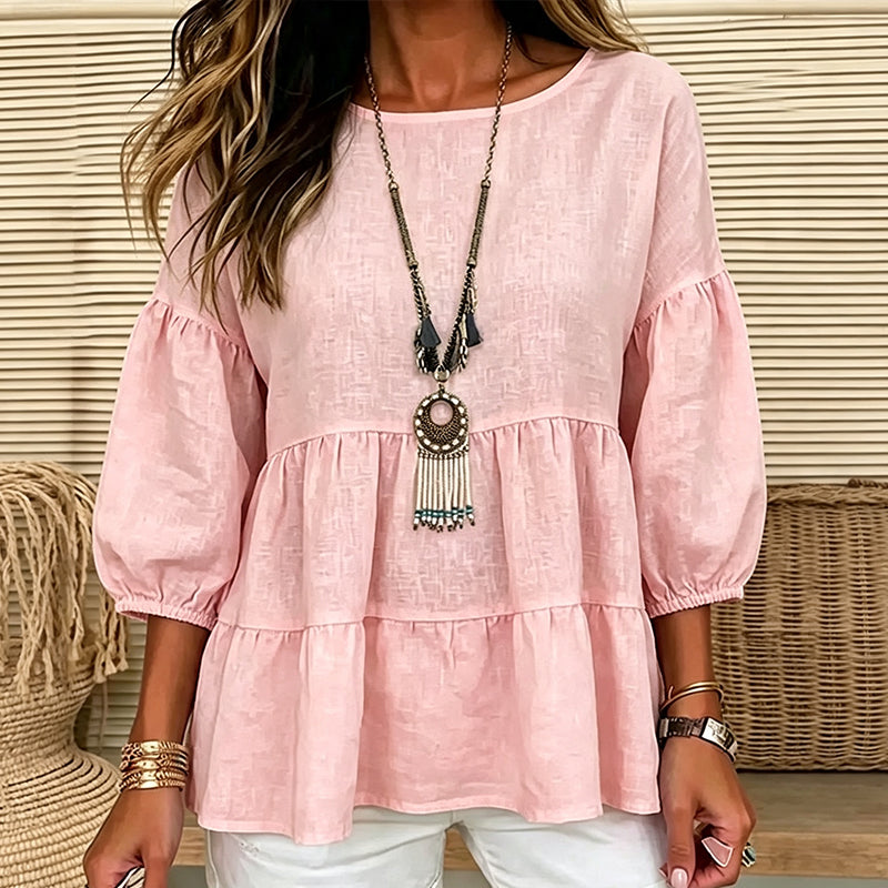 Blouse d'été à manches lanternes et volants étagés pour femme