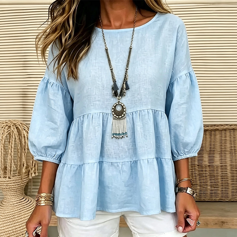 Blouse d'été à manches lanternes et volants étagés pour femme