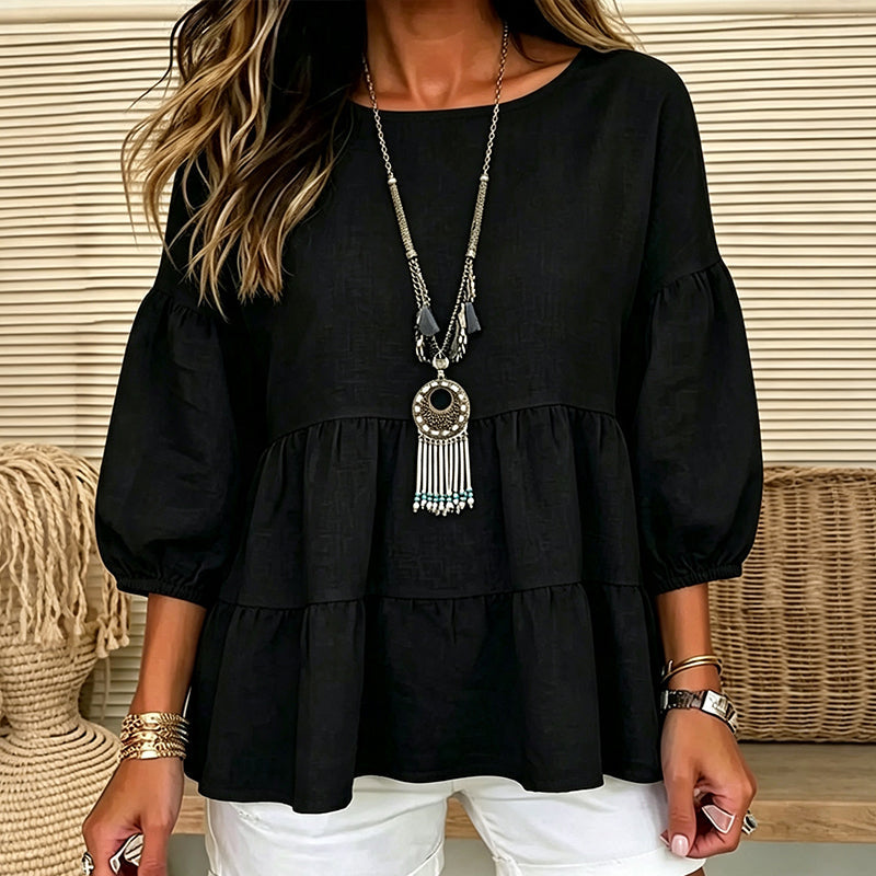 Blouse d'été à manches lanternes et volants étagés pour femme