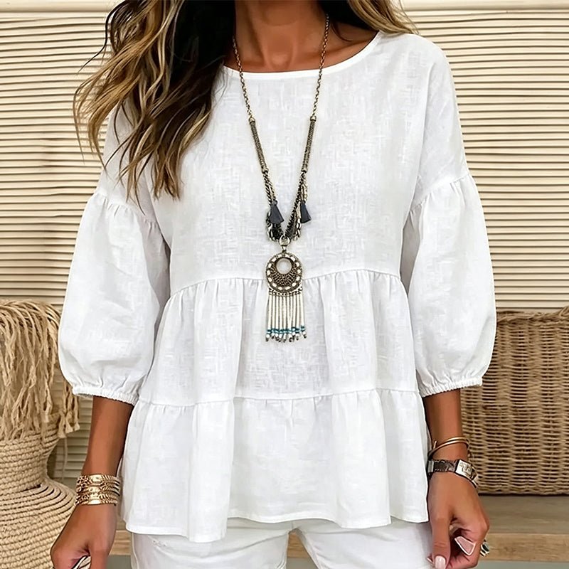 Blouse d'été à manches lanternes et volants étagés pour femme