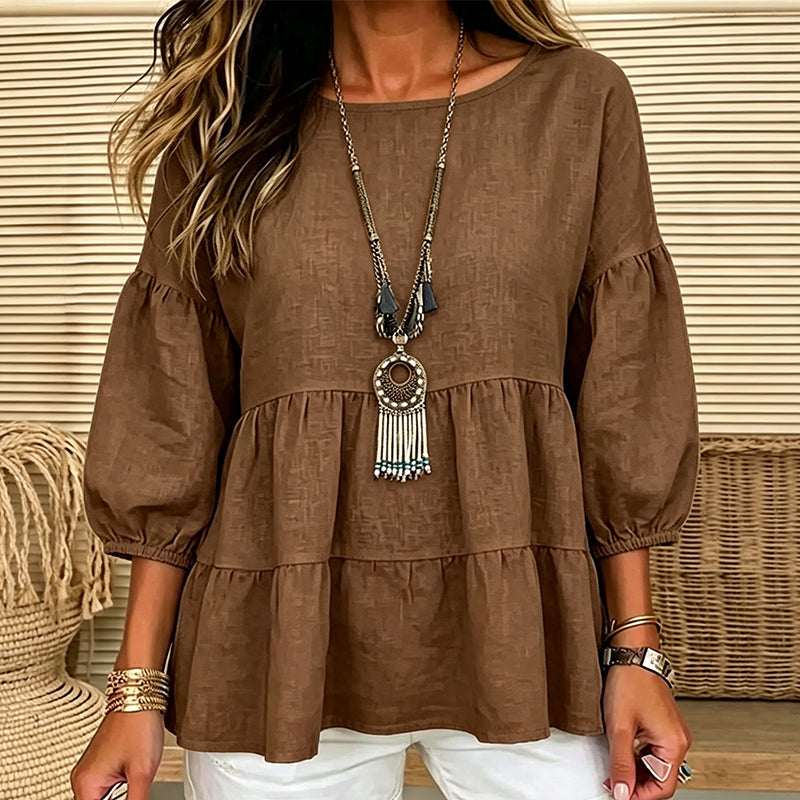 Blouse d'été à manches lanternes et volants étagés pour femme
