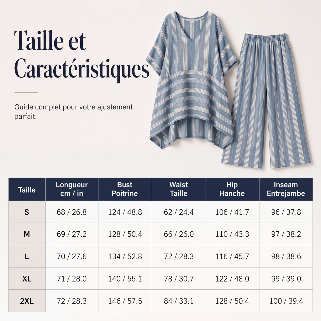 🔥-50%🌿 Ensemble de détente léger à rayures, idéal pour les sorties décontractées 🤍 Haut ample + pantalon large