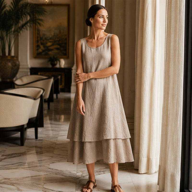 Robe sans manches double couche pour femme