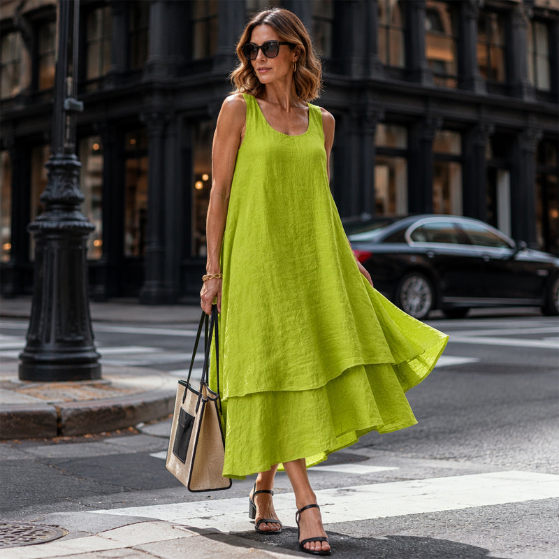 Robe sans manches double couche pour femme