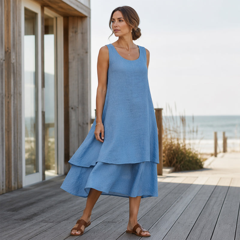 Robe sans manches double couche pour femme