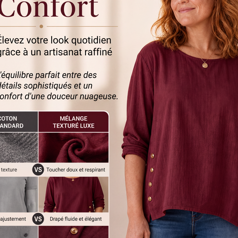 Haut décontracté ample en coton et lin pour femme