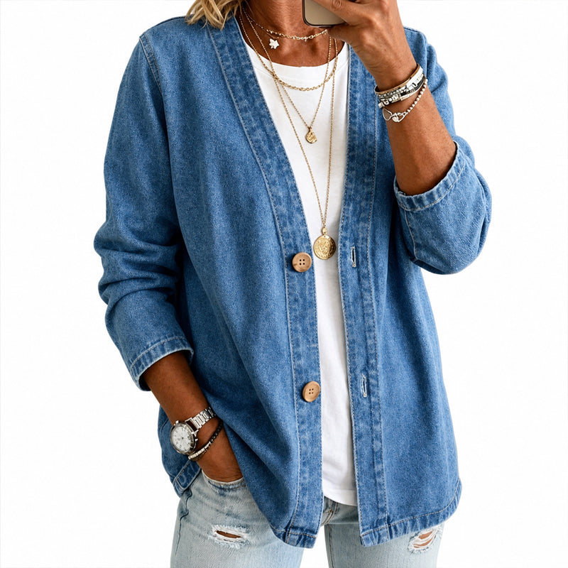 Veste cardigan décontractée sans col à boutons pour femme