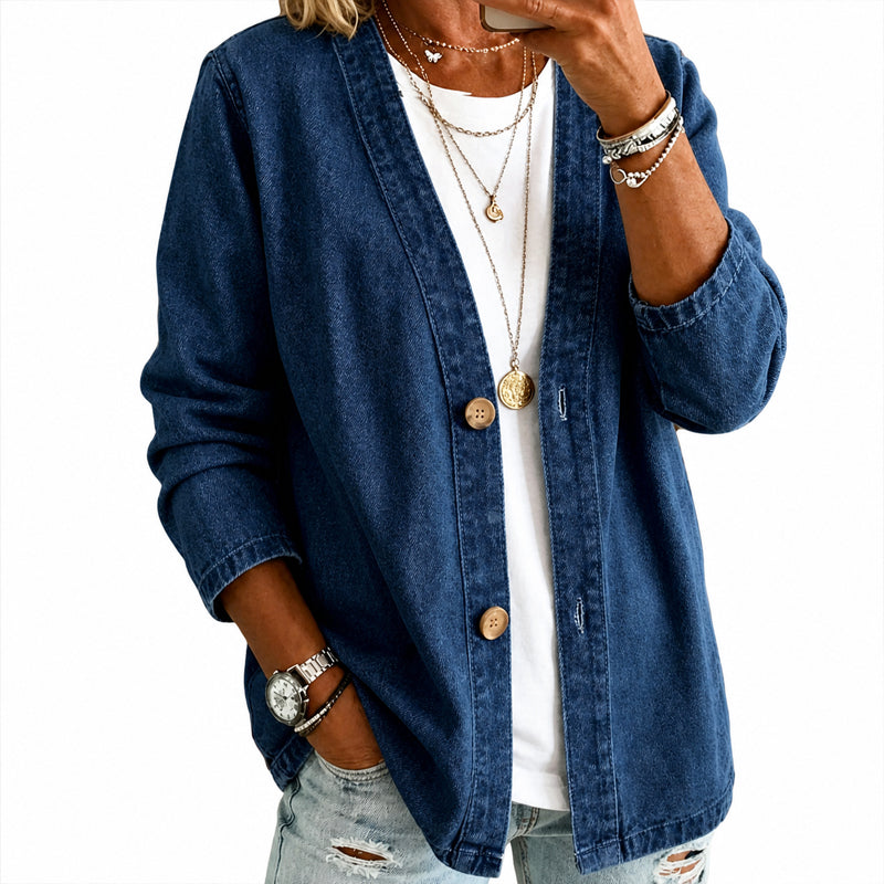 Veste cardigan décontractée sans col à boutons pour femme