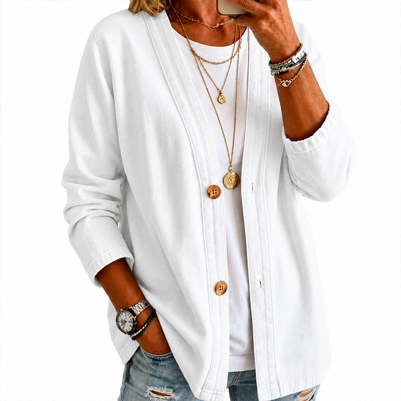 Veste cardigan décontractée sans col à boutons pour femme