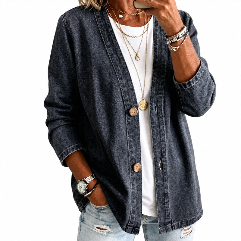 Veste cardigan décontractée sans col à boutons pour femme