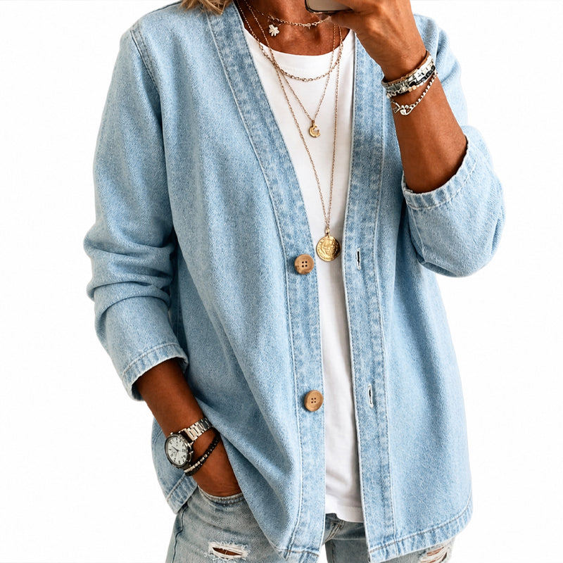 Veste cardigan décontractée sans col à boutons pour femme