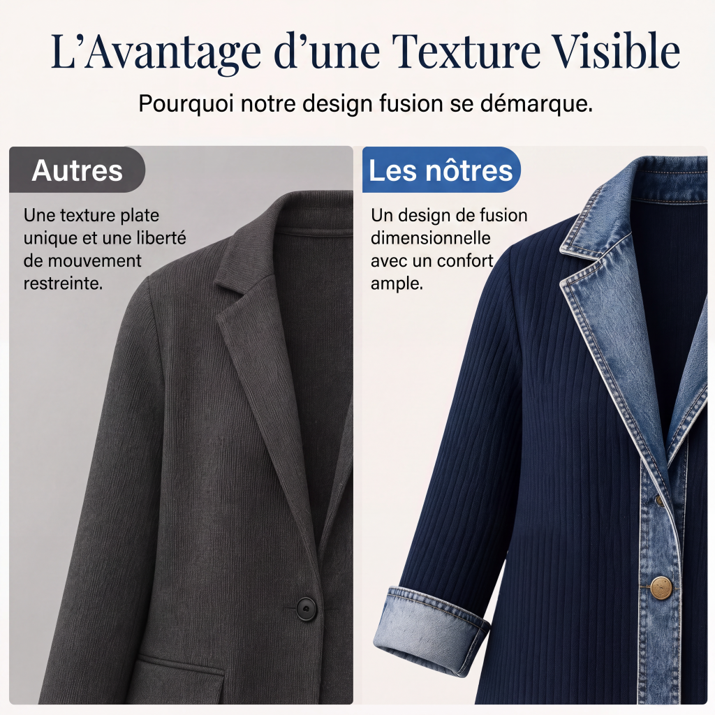 Manteau en maille côtelée élégant pour femme avec empiècements en jean