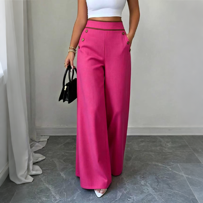 Pantalon large taille haute pour femme avec bordures contrastées