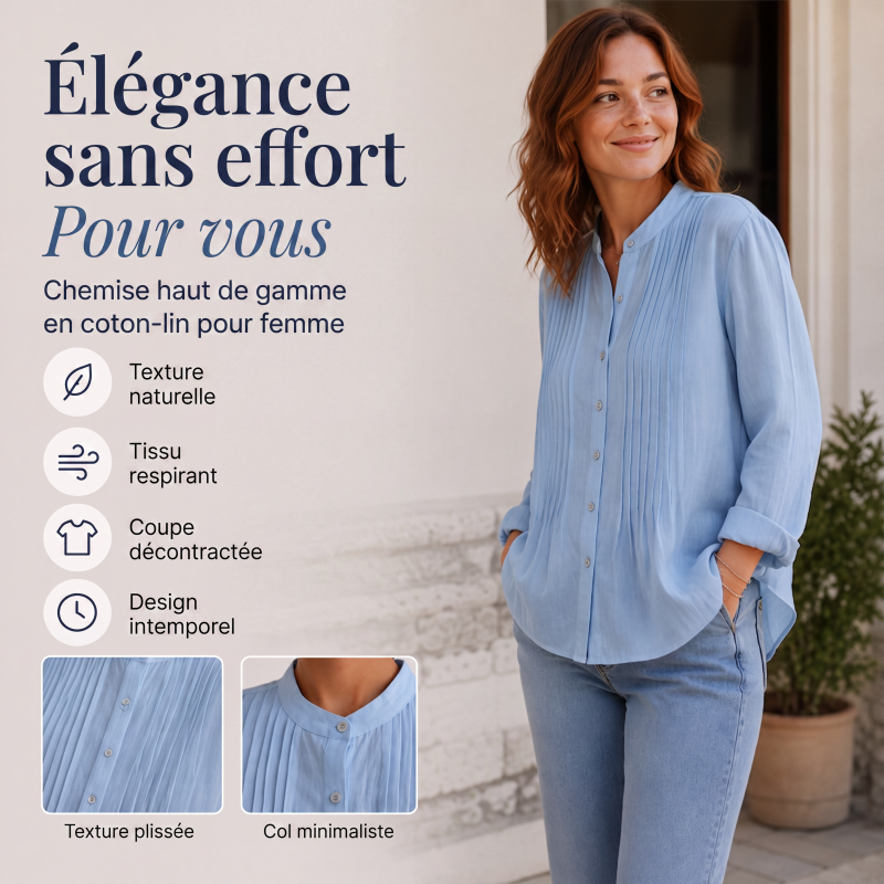 Chemise plissée décontractée à col montant pour femme