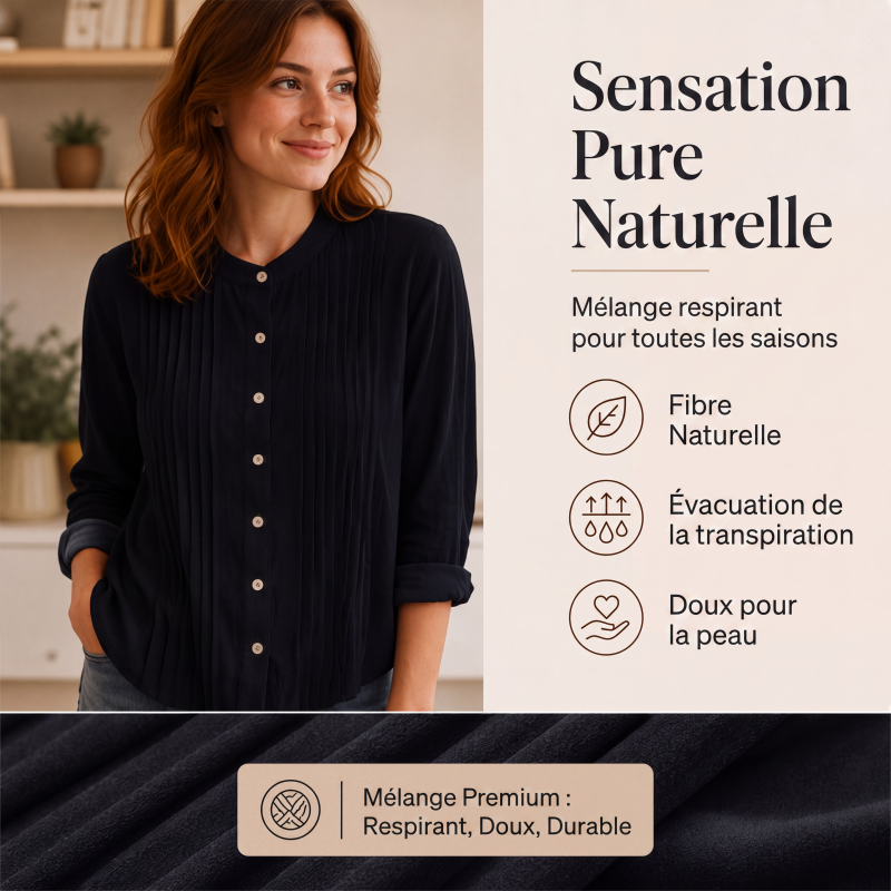Chemise plissée décontractée à col montant pour femme