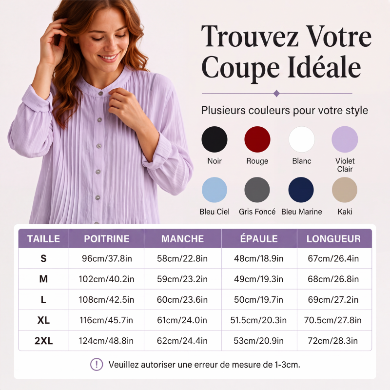 Chemise plissée décontractée à col montant pour femme