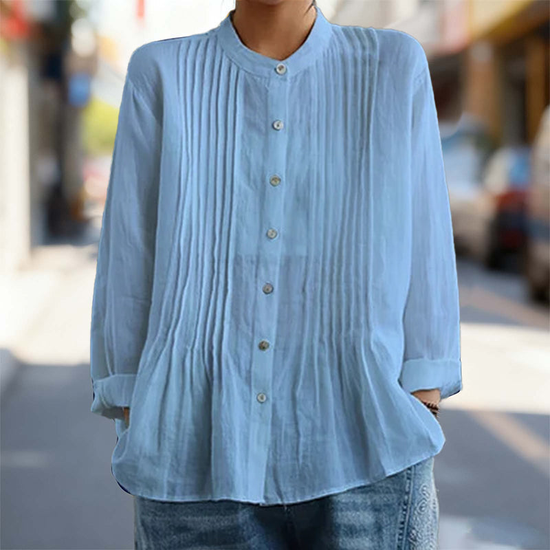 Chemise plissée décontractée à col montant pour femme