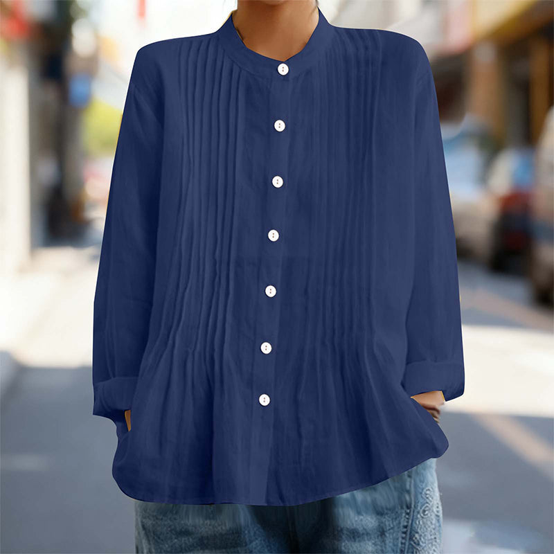 Chemise plissée décontractée à col montant pour femme