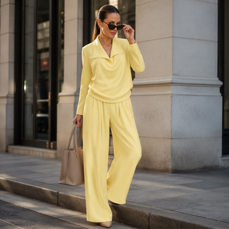 Ensemble décontracté pour femme : top à col bénitier et pantalon large
