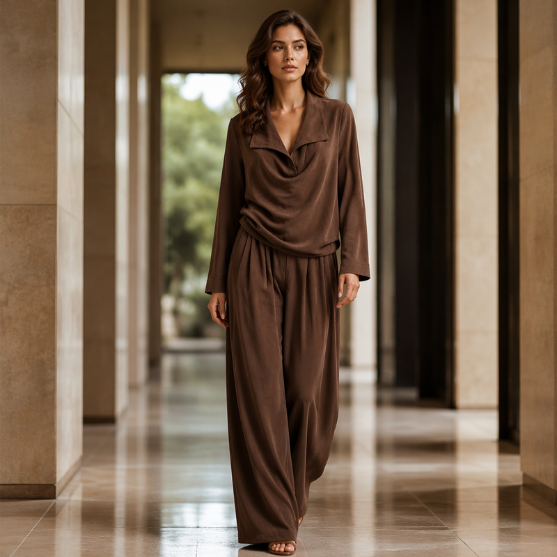 Ensemble décontracté pour femme : top à col bénitier et pantalon large