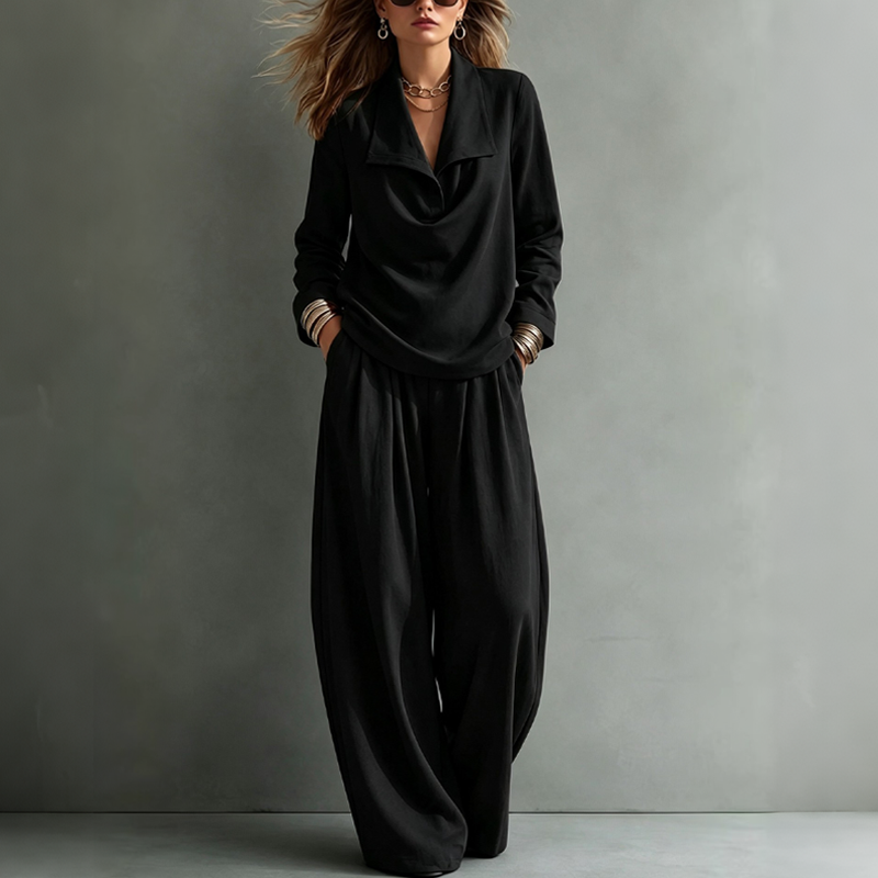 Ensemble décontracté pour femme : top à col bénitier et pantalon large