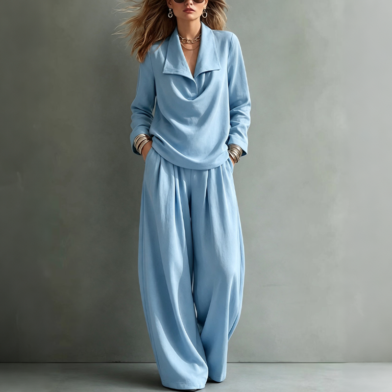 Ensemble décontracté pour femme : top à col bénitier et pantalon large
