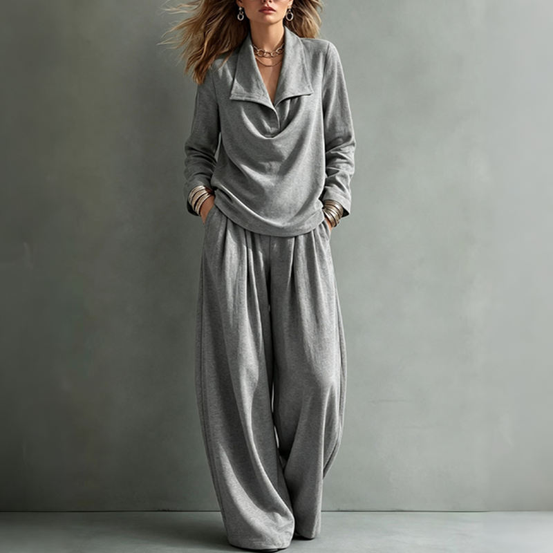 Ensemble décontracté pour femme : top à col bénitier et pantalon large