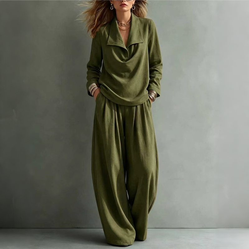 Ensemble décontracté pour femme : top à col bénitier et pantalon large