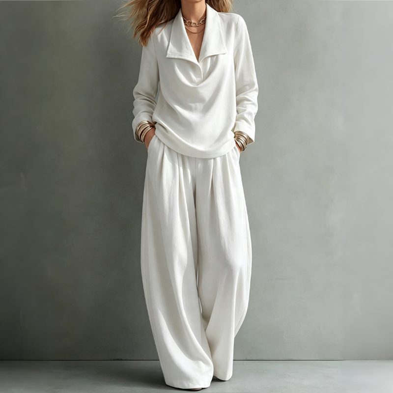 Ensemble décontracté pour femme : top à col bénitier et pantalon large