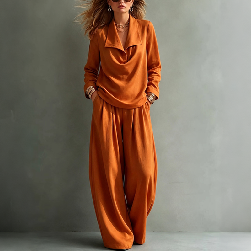 Ensemble décontracté pour femme : top à col bénitier et pantalon large