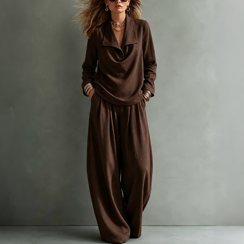 Ensemble décontracté pour femme : top à col bénitier et pantalon large