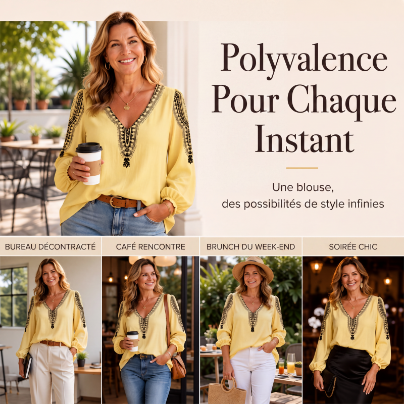 Haut à col V et manches longues pour femme avec imprimé 3D
