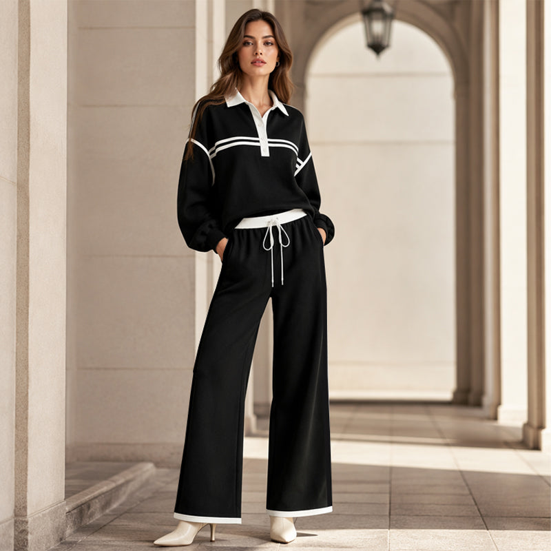 Ensemble sweat à rayures et pantalon large pour femme