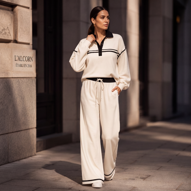 Ensemble sweat à rayures et pantalon large pour femme