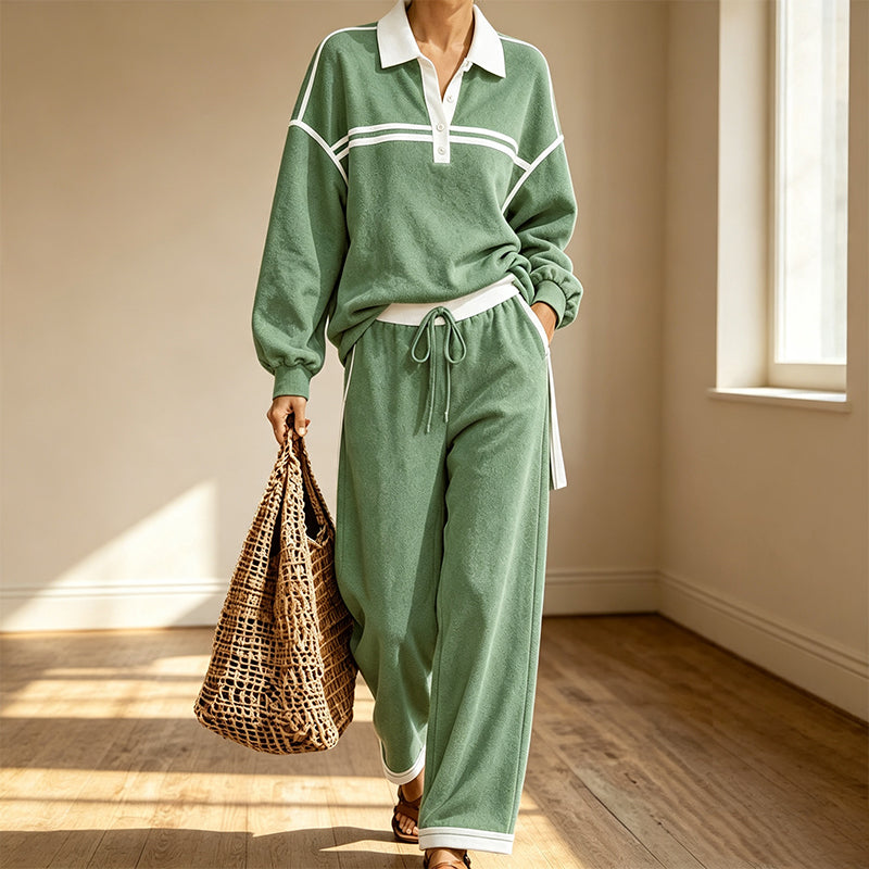 Ensemble sweat à rayures et pantalon large pour femme