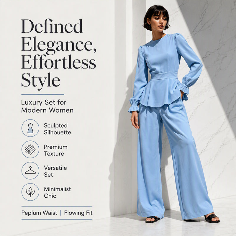 Ensemble élégant pour femme composé d'un haut à manches bouffantes et d'un pantalon à jambes larges