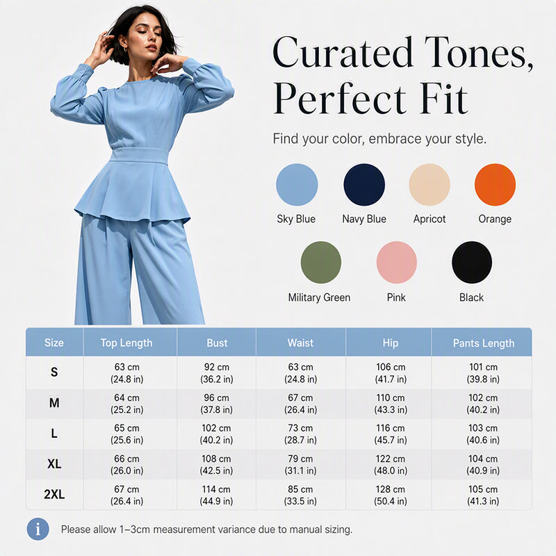 Ensemble élégant pour femme composé d'un haut à manches bouffantes et d'un pantalon à jambes larges