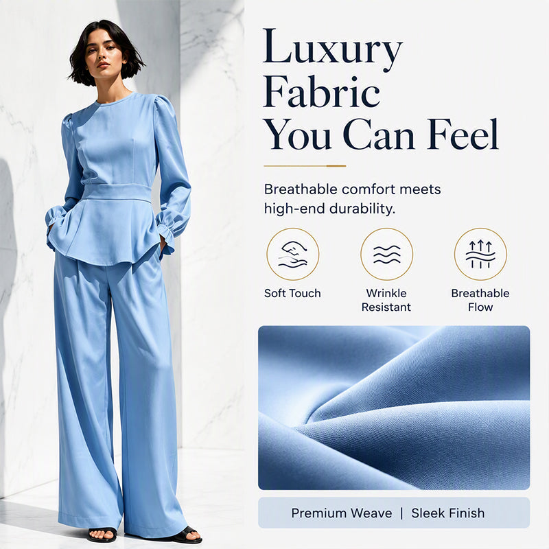 Ensemble élégant pour femme composé d'un haut à manches bouffantes et d'un pantalon à jambes larges