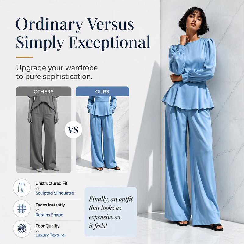 Ensemble élégant pour femme composé d'un haut à manches bouffantes et d'un pantalon à jambes larges