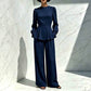 Ensemble élégant pour femme composé d'un haut à manches bouffantes et d'un pantalon à jambes larges
