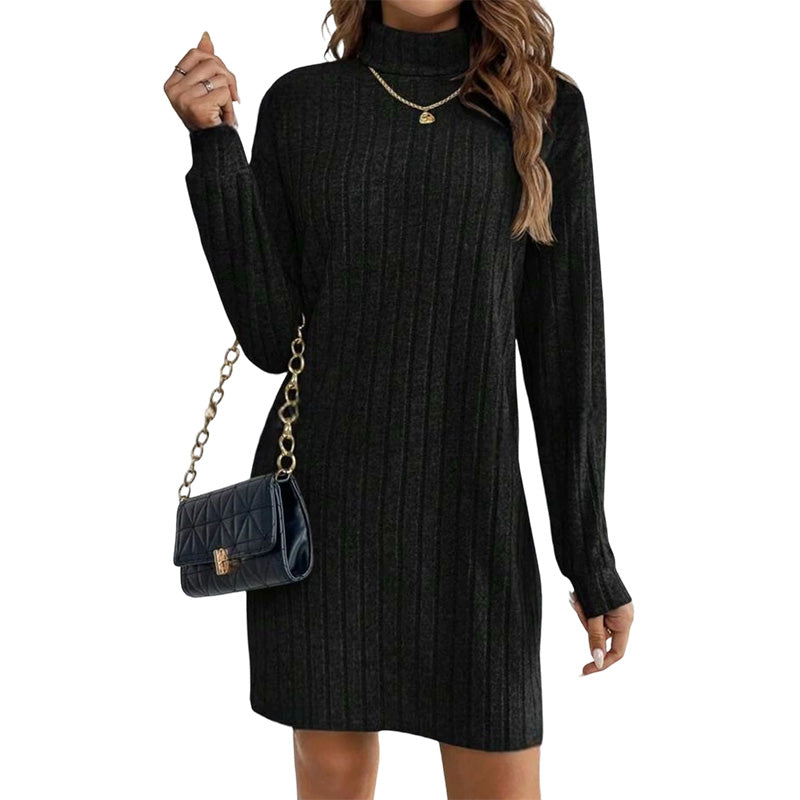 Robe pull pour femme à col roulé côtelé et manches longues