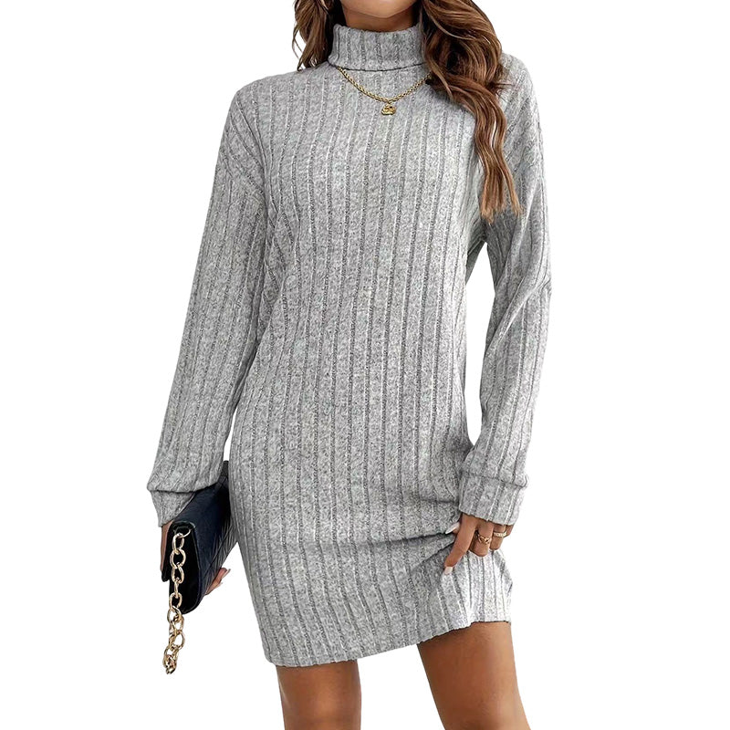 Robe pull pour femme à col roulé côtelé et manches longues