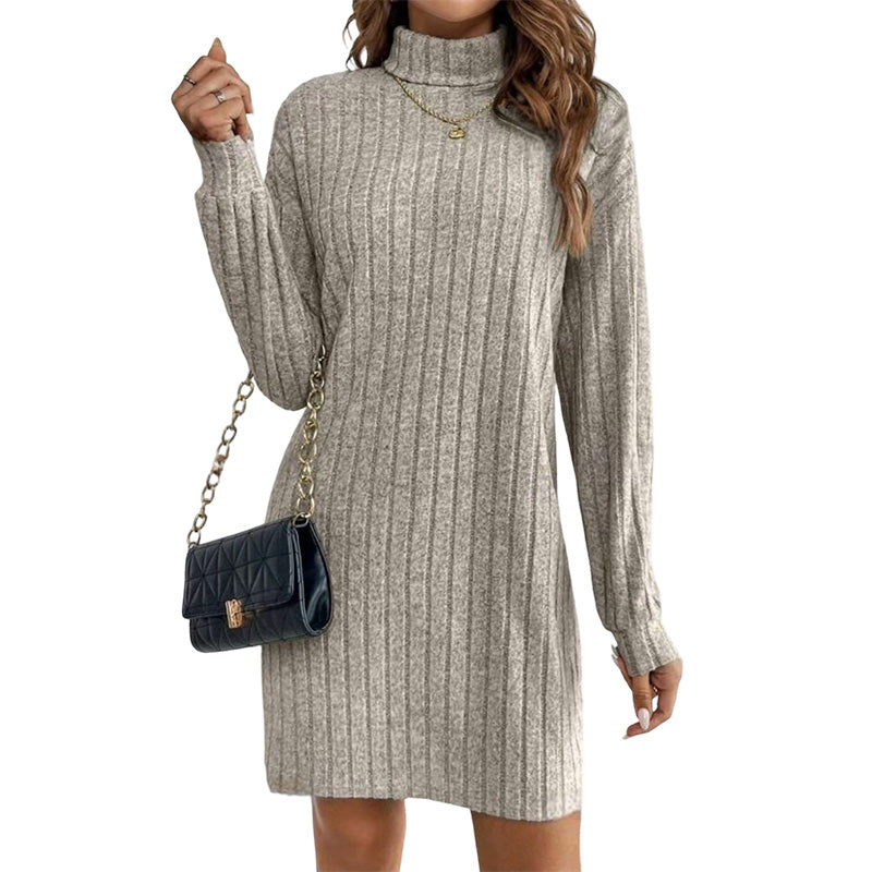 Robe pull pour femme à col roulé côtelé et manches longues