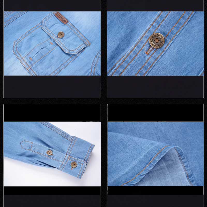 🔥‑56%👔 Chemise en Jean Homme Manches Longues, Modèle Décontracté avec Deux Poches Poitrine🤍 Style Utilitaire Intemporel !