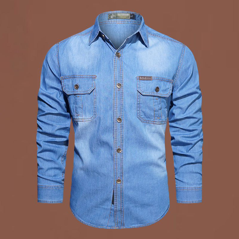 🔥‑56%👔 Chemise en Jean Homme Manches Longues, Modèle Décontracté avec Deux Poches Poitrine🤍 Style Utilitaire Intemporel !