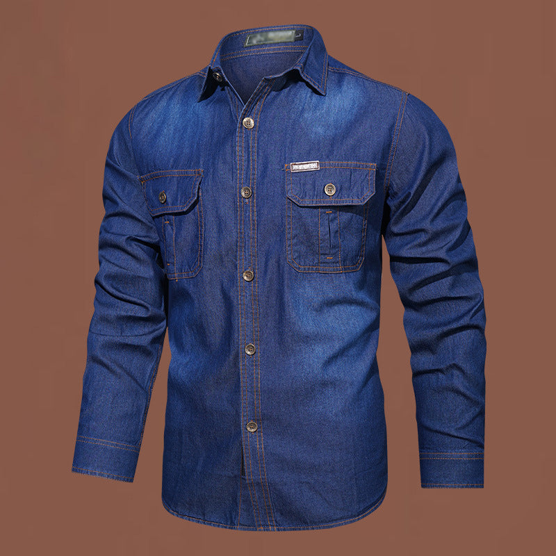 🔥‑56%👔 Chemise en Jean Homme Manches Longues, Modèle Décontracté avec Deux Poches Poitrine🤍 Style Utilitaire Intemporel !