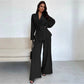 Ensemble 2 pièces pour femme : haut élégant à col en V et pantalon à jambes larges