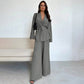 Ensemble 2 pièces pour femme : haut élégant à col en V et pantalon à jambes larges